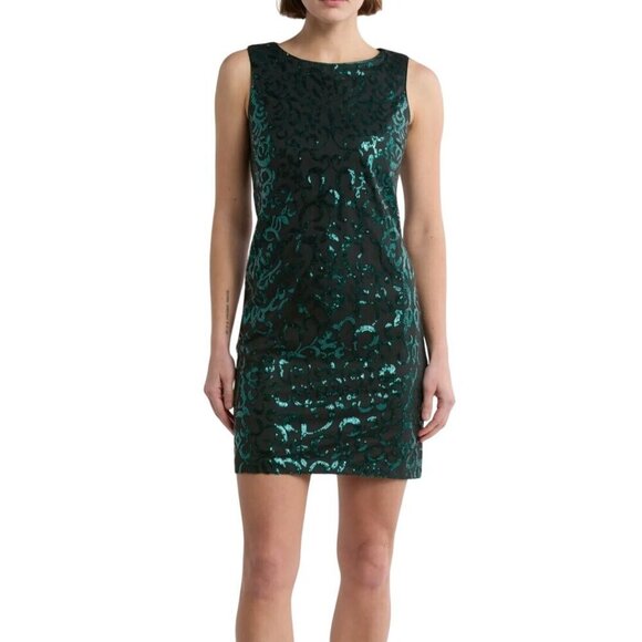 Vince Camuto Sequined Sheath Dress Emerald Green Size 14 - Picture 1 of 8